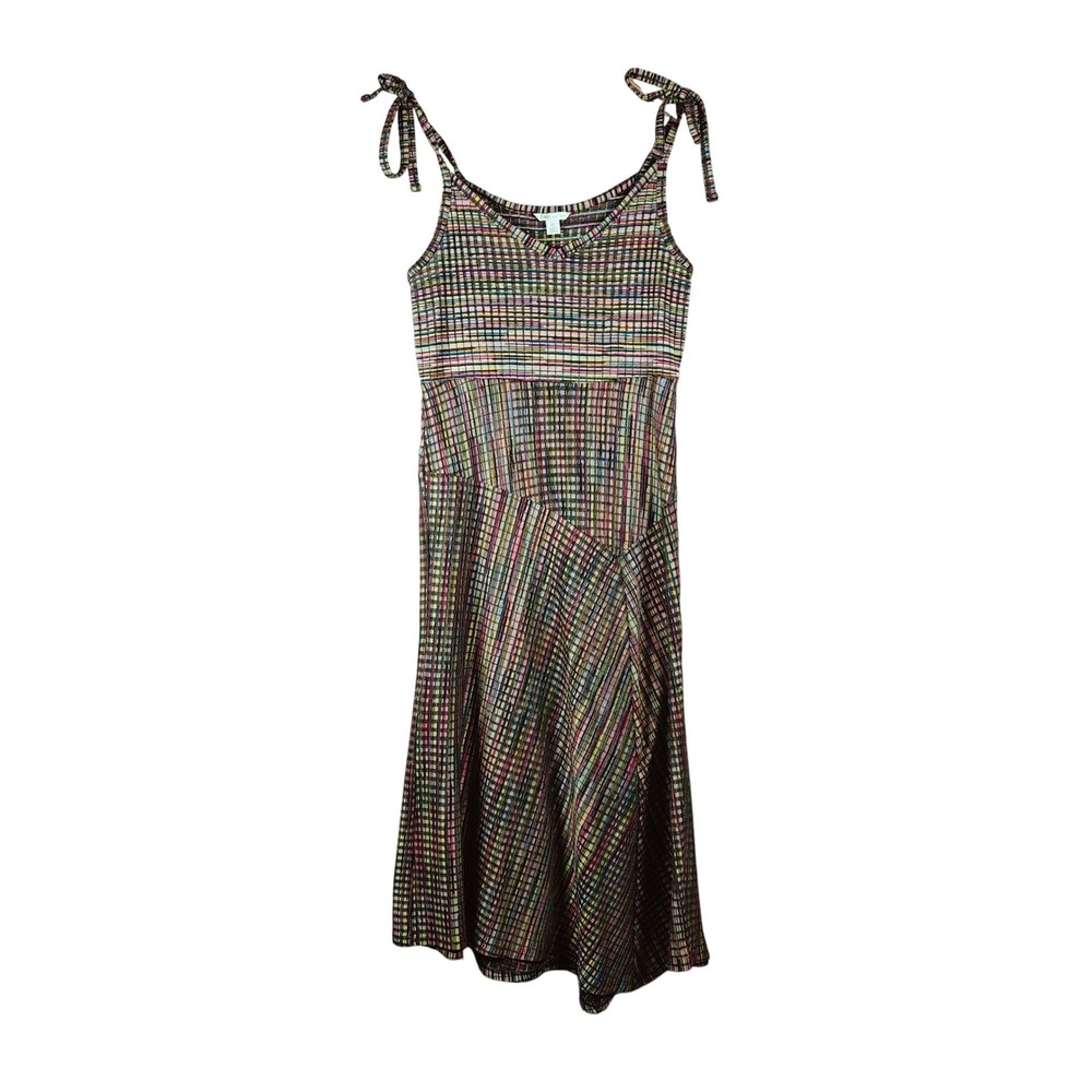 Cato Womens XS Multi Color Space Dye Knit Tie Shoulder Midi Dress V-Neck Boho